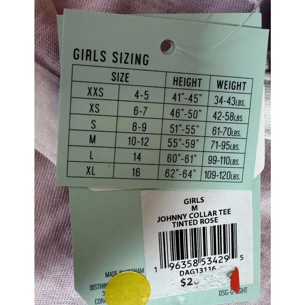 DSG Johnny Collar Tee Tinted Rose Pink  Girls Size M (10/12) NEW